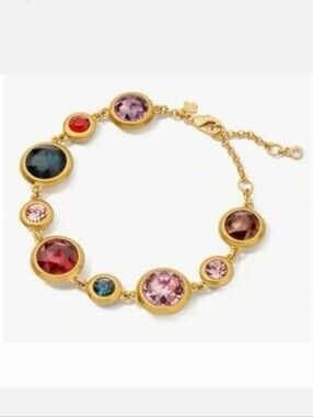 Kate Spade On The Dot  Gold-Tone Bracelet with Multicolor Gem Stations Nwt